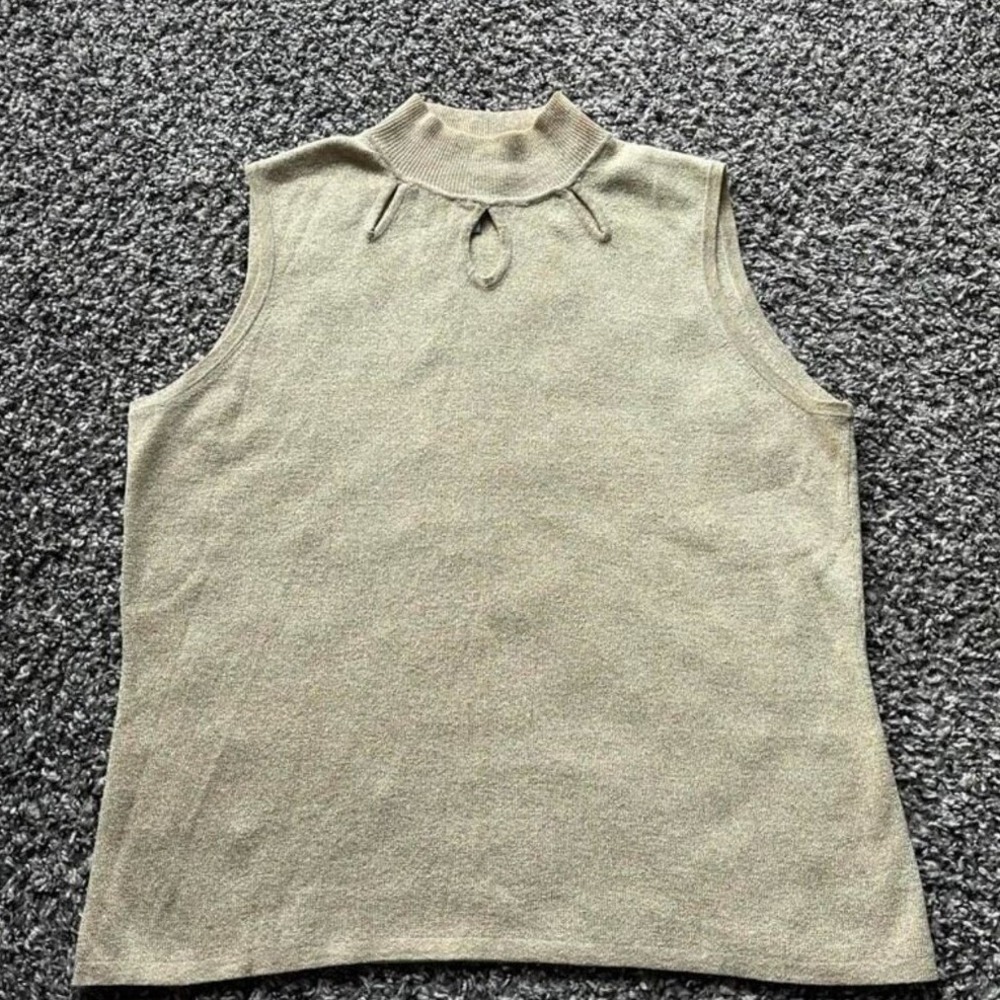 Versailles Metallic Gold Silk Mock Neck XL Blouse Glittery Luxury Simple Chic